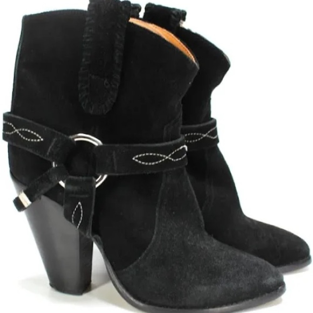 Isabel Marant Etoile Black Suede Harness Ankle Boots size 37 - 6.5 Amazing cond!